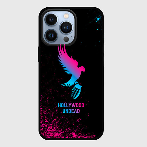 Чехол iPhone 13 Pro Hollywood Undead - neon gradient / 3D-Черный – фото 1