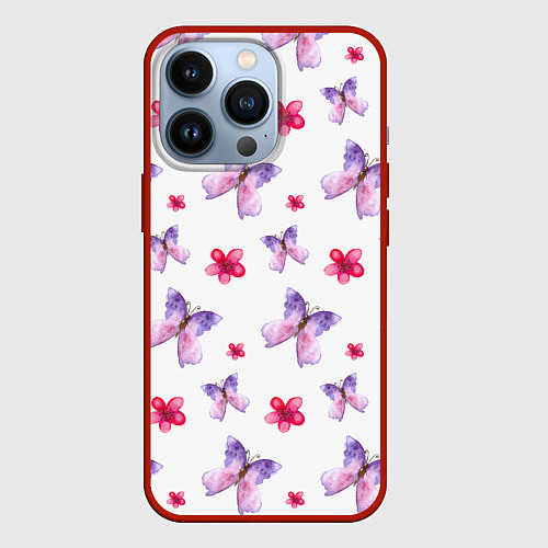 Чехол iPhone 13 Pro Spring butterflies / 3D-Красный – фото 1