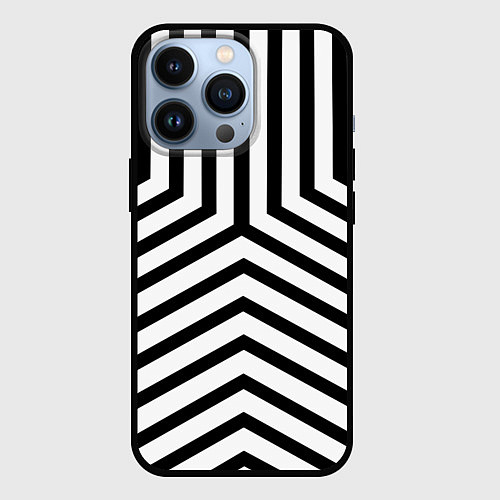 Чехол iPhone 13 Pro Черно-белые полосы в узоре / 3D-Черный – фото 1