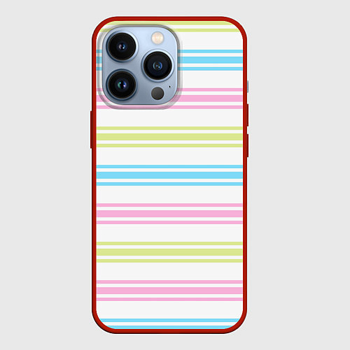 Чехол iPhone 13 Pro Розовые и бирюзовые полосы на белом / 3D-Красный – фото 1