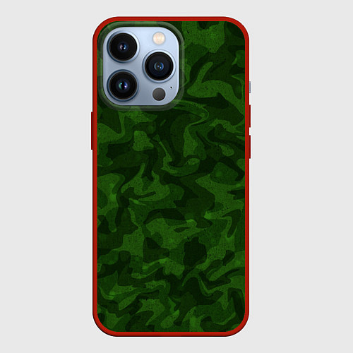 Чехол iPhone 13 Pro Хаки камуфляж / 3D-Красный – фото 1