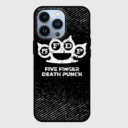 Чехол iPhone 13 Pro Five Finger Death Punch с потертостями на темном ф / 3D-Черный – фото 1