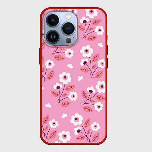 Чехол iPhone 13 Pro Flowers on pink / 3D-Красный – фото 1