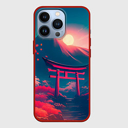 Чехол для iPhone 13 Pro Японский вечерний пейзаж - тории, цвет: 3D-красный