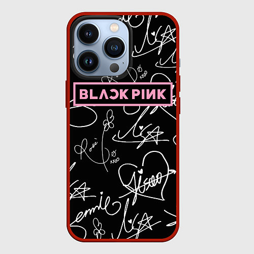 Чехол iPhone 13 Pro Blackpink - автографы / 3D-Красный – фото 1