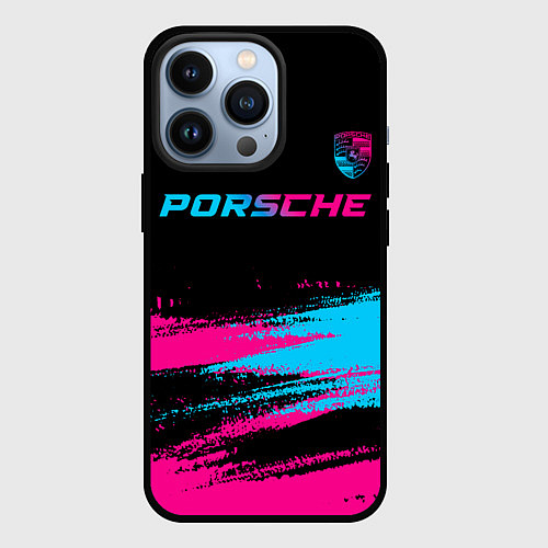 Чехол iPhone 13 Pro Porsche - neon gradient: символ сверху / 3D-Черный – фото 1