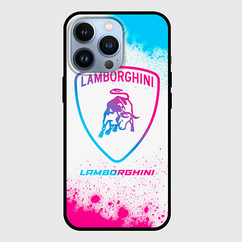 Чехол iPhone 13 Pro Lamborghini neon gradient style / 3D-Черный – фото 1