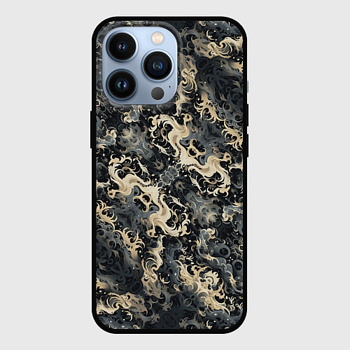 Чехол iPhone 13 Pro Японские волны в темных тонах / 3D-Черный – фото 1