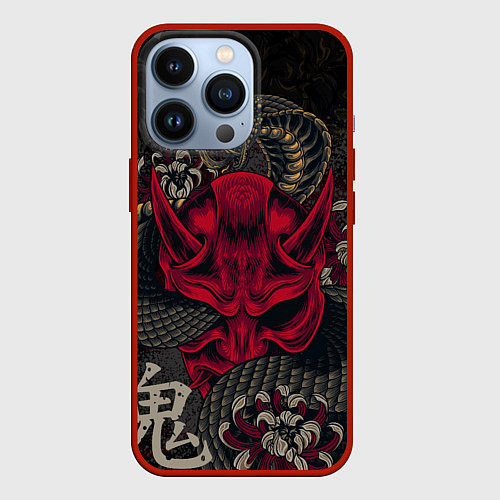 Чехол iPhone 13 Pro Oni mask and snake / 3D-Красный – фото 1