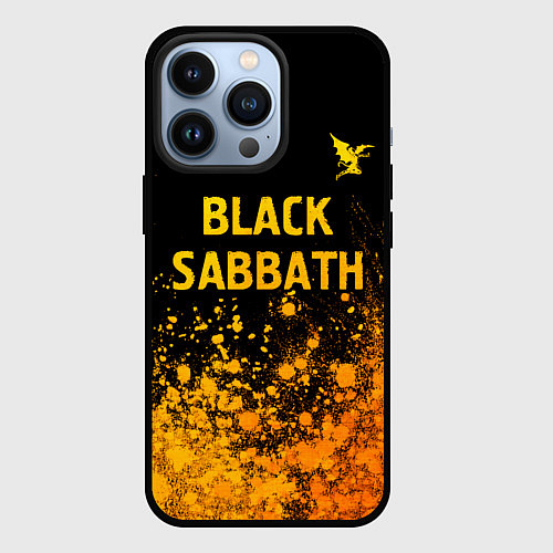 Чехол iPhone 13 Pro Black Sabbath - gold gradient: символ сверху / 3D-Черный – фото 1