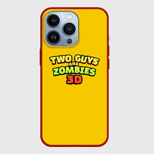 Чехол iPhone 13 Pro Two Guys & Zombies 3D - Лого на желтом / 3D-Красный – фото 1