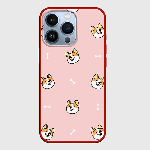 Чехол iPhone 13 Pro Pink corgi / 3D-Красный – фото 1