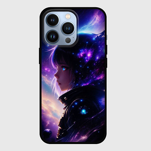 Чехол iPhone 13 Pro Покорение космоса - девушка / 3D-Черный – фото 1
