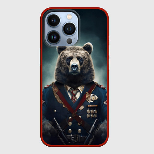 Чехол iPhone 13 Pro Русский медведь от нейросети / 3D-Красный – фото 1