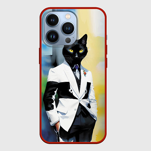 Чехол iPhone 13 Pro Cat fashionista - neural network - pop art / 3D-Красный – фото 1