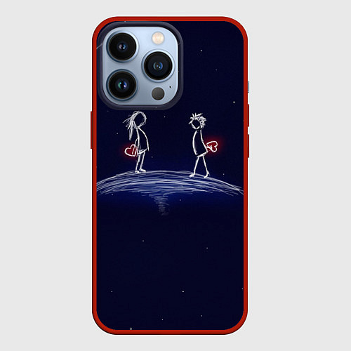 Чехол iPhone 13 Pro Влюблённые с сердцами на темном фоне / 3D-Красный – фото 1