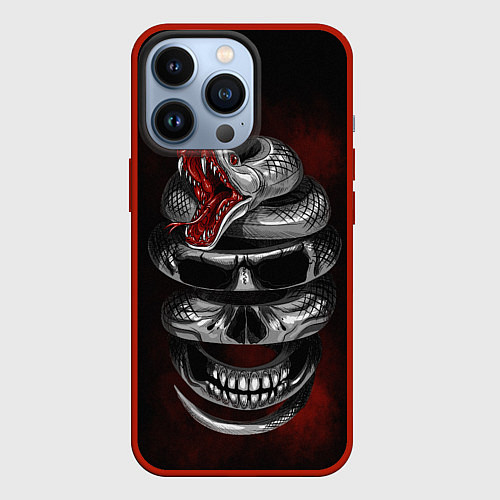 Чехол iPhone 13 Pro Snake skull / 3D-Красный – фото 1