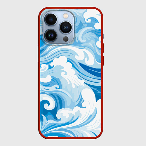 Чехол iPhone 13 Pro Голубые волны / 3D-Красный – фото 1