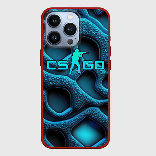 Чехол iPhone 13 Pro CS GO blue neon logo / 3D-Красный – фото 1