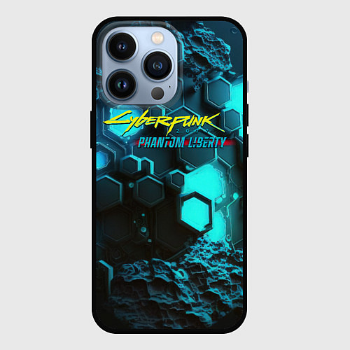 Чехол iPhone 13 Pro Cyberpunk 2077 phantom liberty blue abstract / 3D-Черный – фото 1