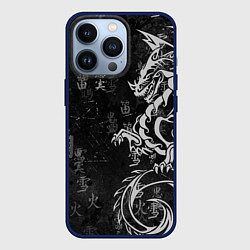 Чехол для iPhone 13 Pro White dragon - grunge, цвет: 3D-тёмно-синий