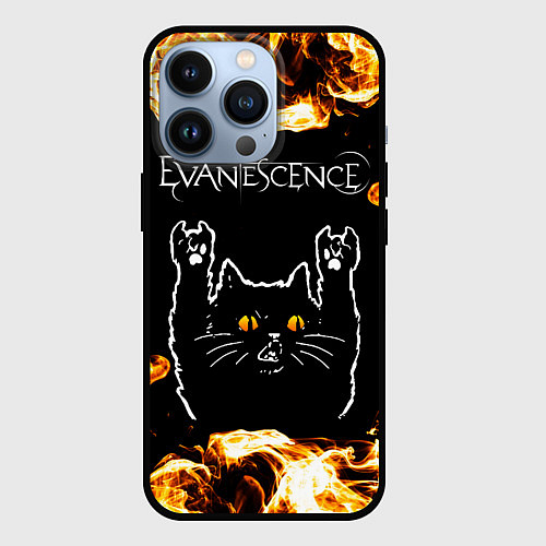 Чехол iPhone 13 Pro Evanescence рок кот и огонь / 3D-Черный – фото 1