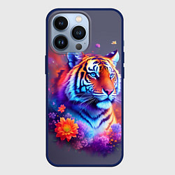 Чехол для iPhone 13 Pro Тигр и краски - нейросеть, цвет: 3D-тёмно-синий