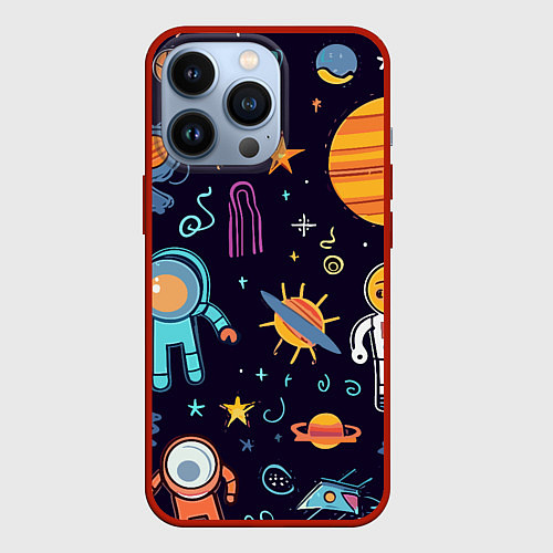 Чехол iPhone 13 Pro Яркий космический паттерн / 3D-Красный – фото 1