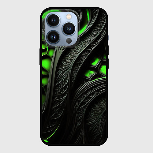 Чехол iPhone 13 Pro Green black abstract / 3D-Черный – фото 1