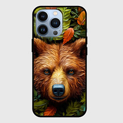 Чехол для iPhone 13 Pro Медведь в листьях, цвет: 3D-черный