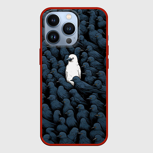 Чехол iPhone 13 Pro White crow / 3D-Красный – фото 1