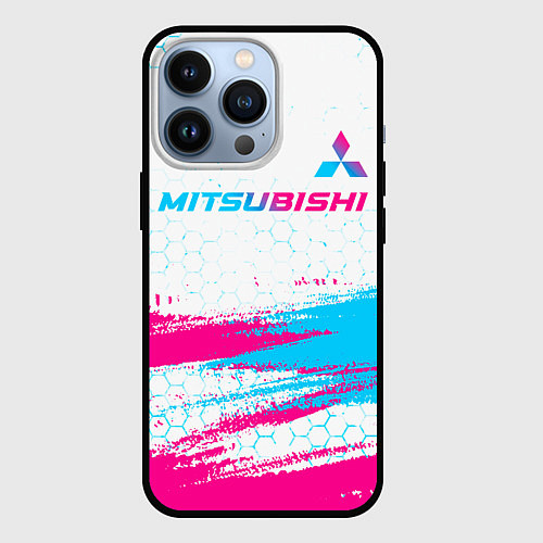 Чехол iPhone 13 Pro Mitsubishi neon gradient style: символ сверху / 3D-Черный – фото 1