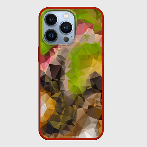 Чехол iPhone 13 Pro Green brown pattern / 3D-Красный – фото 1