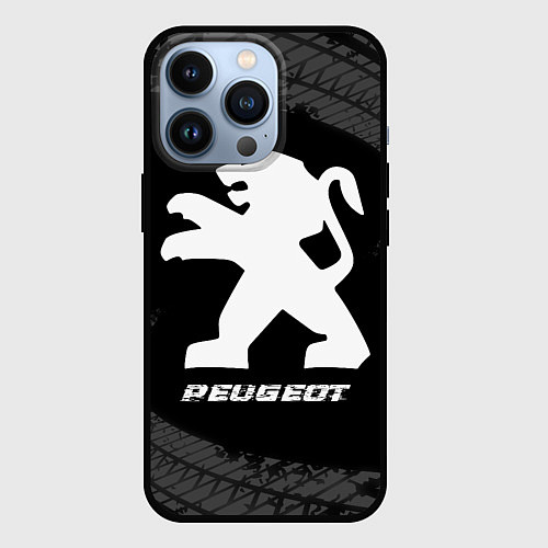 Чехол iPhone 13 Pro Peugeot speed на темном фоне со следами шин / 3D-Черный – фото 1