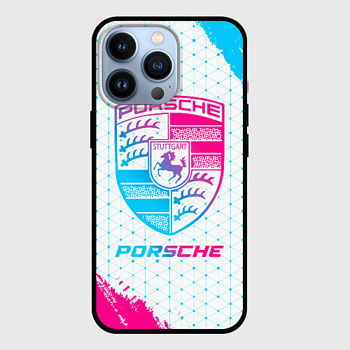 Чехол iPhone 13 Pro Porsche neon gradient style / 3D-Черный – фото 1