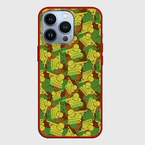 Чехол iPhone 13 Pro Танчики - камуфляж / 3D-Красный – фото 1