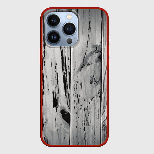 Чехол iPhone 13 Pro Grey wood / 3D-Красный – фото 1