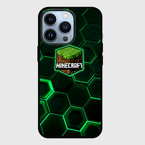 Чехол iPhone 13 Pro Minecraft Logo Плиты / 3D-Черный – фото 1