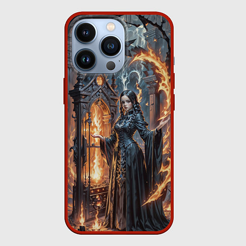 Чехол iPhone 13 Pro Готическая ведьма и огонь в подземелье / 3D-Красный – фото 1
