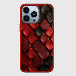 Чехол для iPhone 13 Pro Кожаная красно черная текстура, цвет: 3D-красный