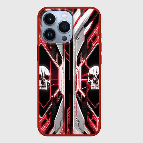 Чехол iPhone 13 Pro Красные кибер черепа / 3D-Красный – фото 1