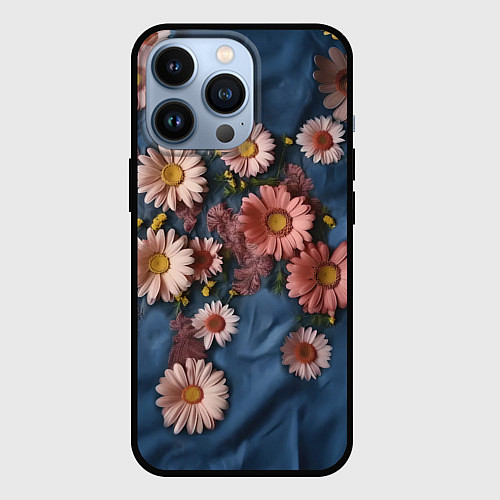 Чехол iPhone 13 Pro Хризантемы на джинсе / 3D-Черный – фото 1