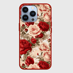 Чехол для iPhone 13 Pro Розы паттерн, цвет: 3D-красный