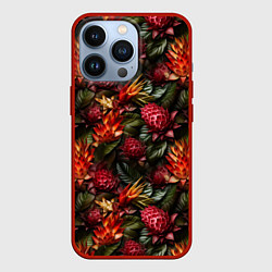 Чехол для iPhone 13 Pro Тропические цветы, цвет: 3D-красный