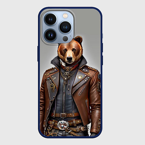 Чехол iPhone 13 Pro Cool bear - steampunk - neural network / 3D-Тёмно-синий – фото 1
