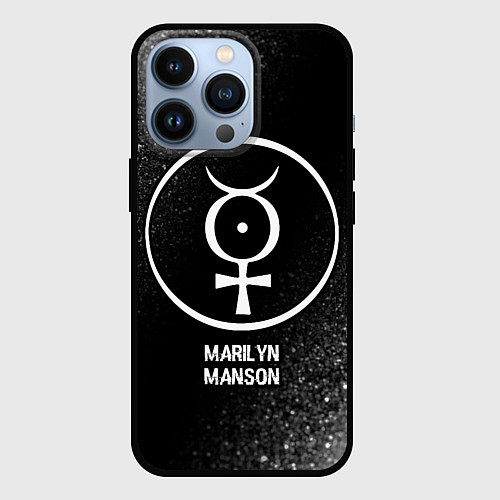 Чехол iPhone 13 Pro Marilyn Manson glitch на темном фоне / 3D-Черный – фото 1