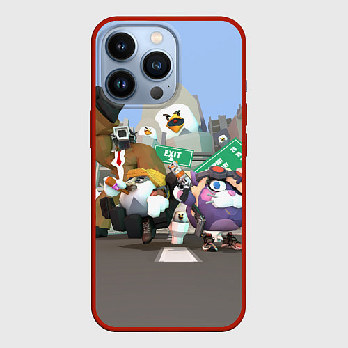 Чехол iPhone 13 Pro Chicken Gun Skibibi: Гарибальди и Мурка / 3D-Красный – фото 1