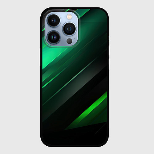 Чехол iPhone 13 Pro Black green abstract / 3D-Черный – фото 1