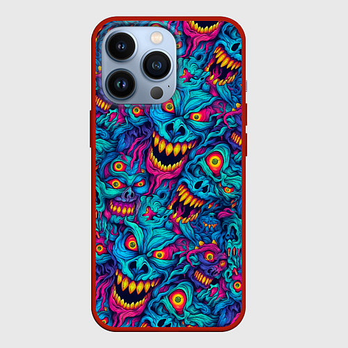 Чехол iPhone 13 Pro Неоновые монстры - graffiti art style pattern / 3D-Красный – фото 1