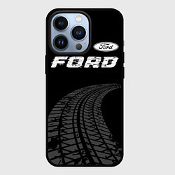 Чехол iPhone 13 Pro Ford speed на темном фоне со следами шин: символ с